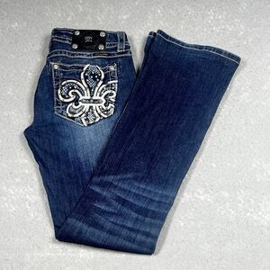 Miss Me Jeans Womens Size 28 Signature Rise Boot Dark Blue Wash Bejazzled Pocket